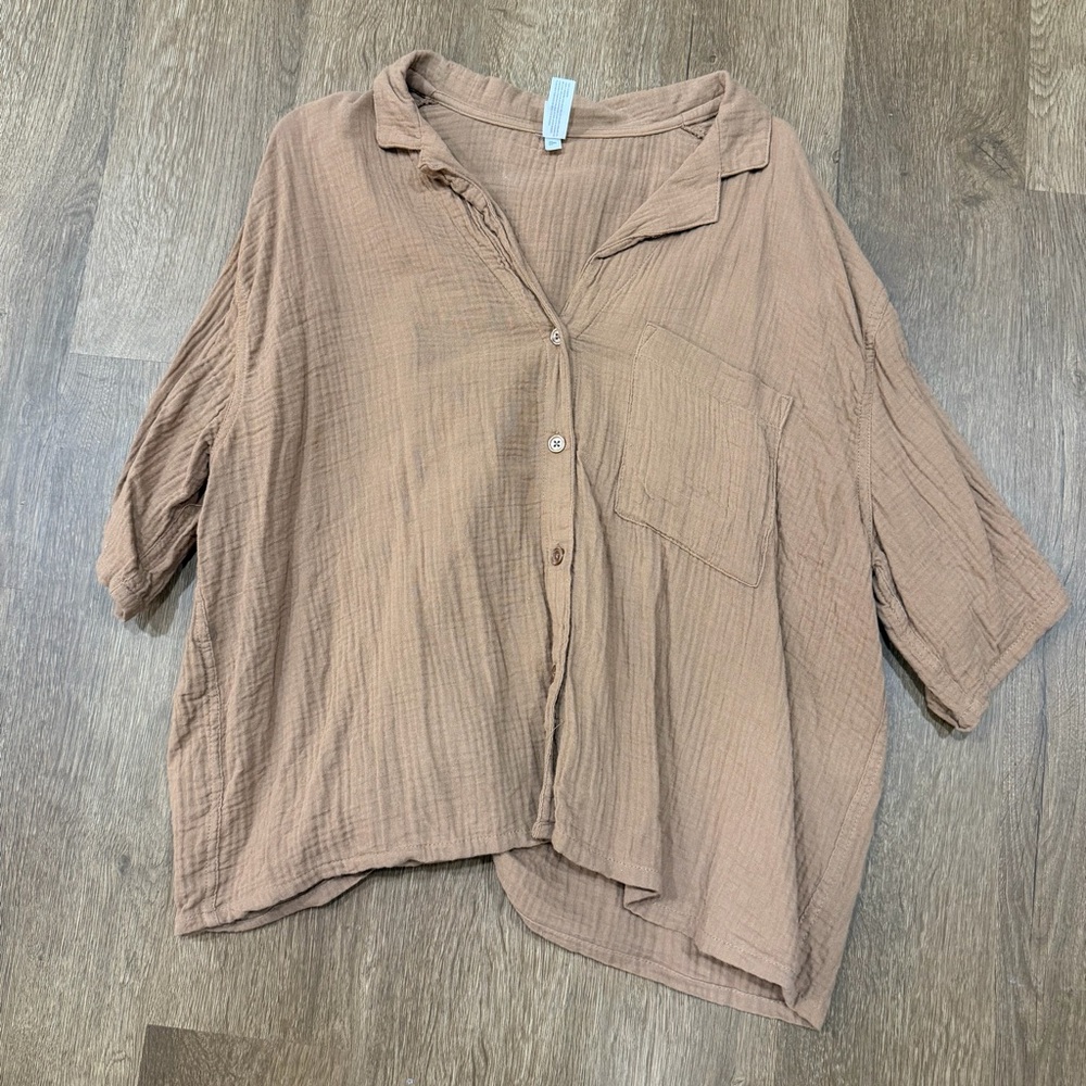 Stars Above Clay/ Terracotta Brown Button-Down Shirt